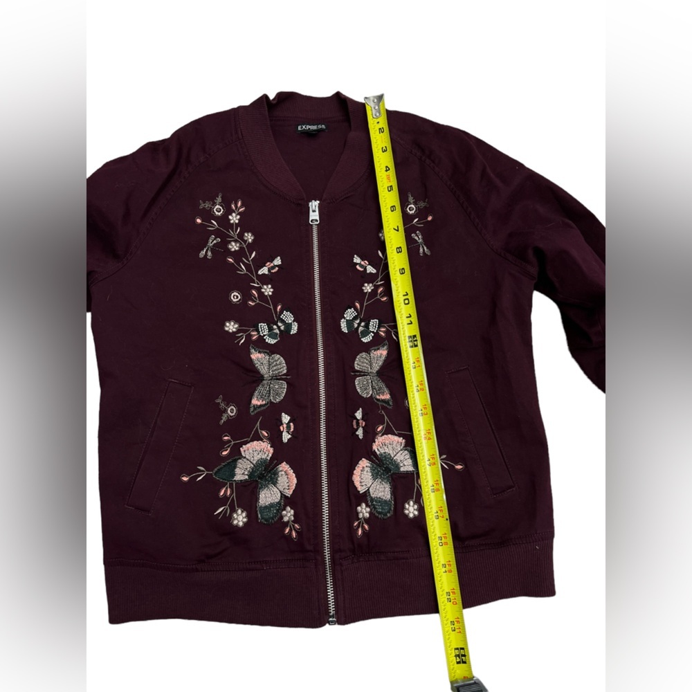 Express Burgundy Embroidered Bomber Jacket - Picture 6 of 10